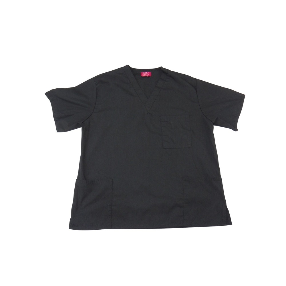 M&M Scrubs Classic Comfort Black V-Neck Short Sleeve Scrub Top Medium 3405‎